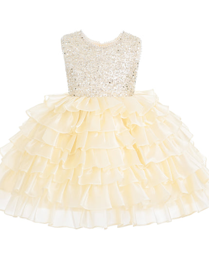 kids atelier tulleen Cream Lucinda Sequin Ruffle Dress