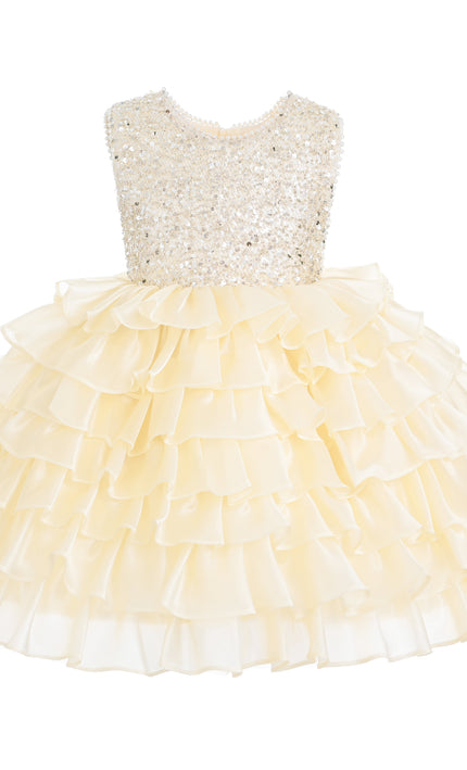 kids atelier tulleen Cream Lucinda Sequin Ruffle Dress