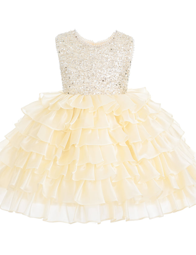 kids atelier tulleen Cream Lucinda Sequin Ruffle Dress