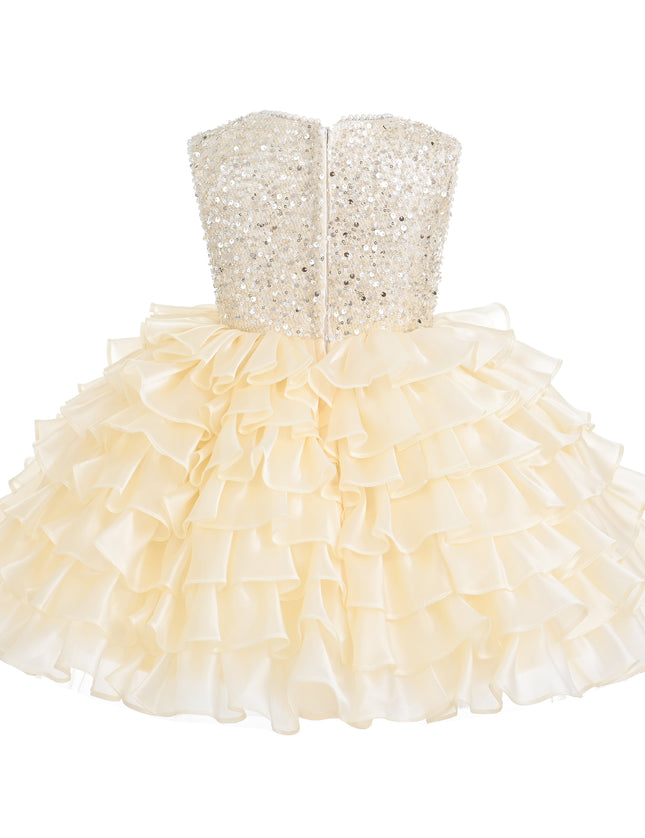 kids atelier tulleen Cream Lucinda Sequin Ruffle Dress