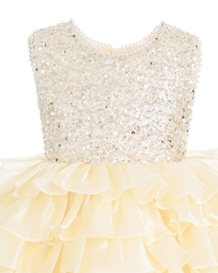kids atelier tulleen Cream Lucinda Sequin Ruffle Dress