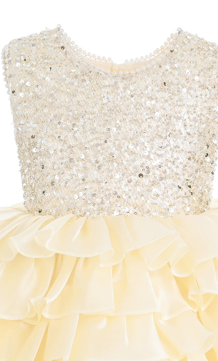 kids atelier tulleen Cream Lucinda Sequin Ruffle Dress