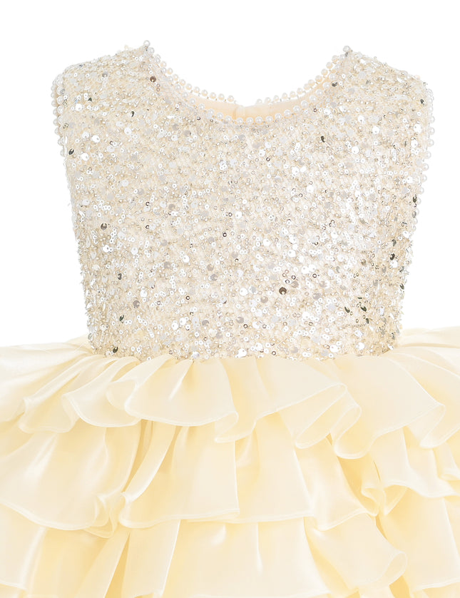 kids atelier tulleen Cream Lucinda Sequin Ruffle Dress