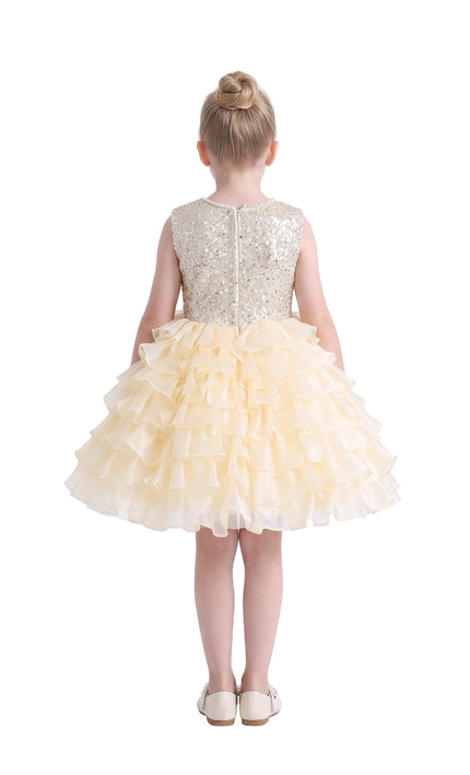 kids atelier tulleen Cream Lucinda Sequin Ruffle Dress