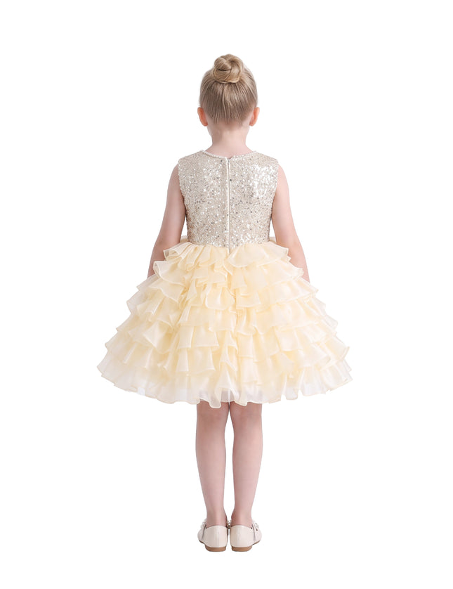 kids atelier tulleen Cream Lucinda Sequin Ruffle Dress