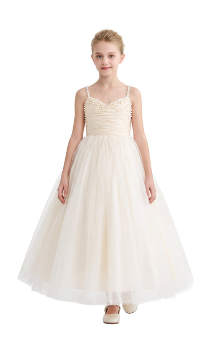 kids atelier tulleen Cream Maristella Ruched Tulle Gown