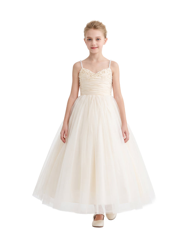 kids atelier tulleen Cream Maristella Ruched Tulle Gown