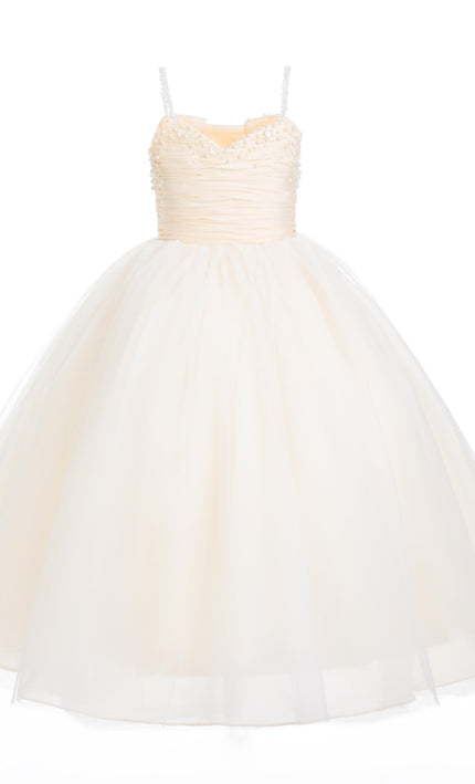 kids atelier tulleen Cream Maristella Ruched Tulle Gown
