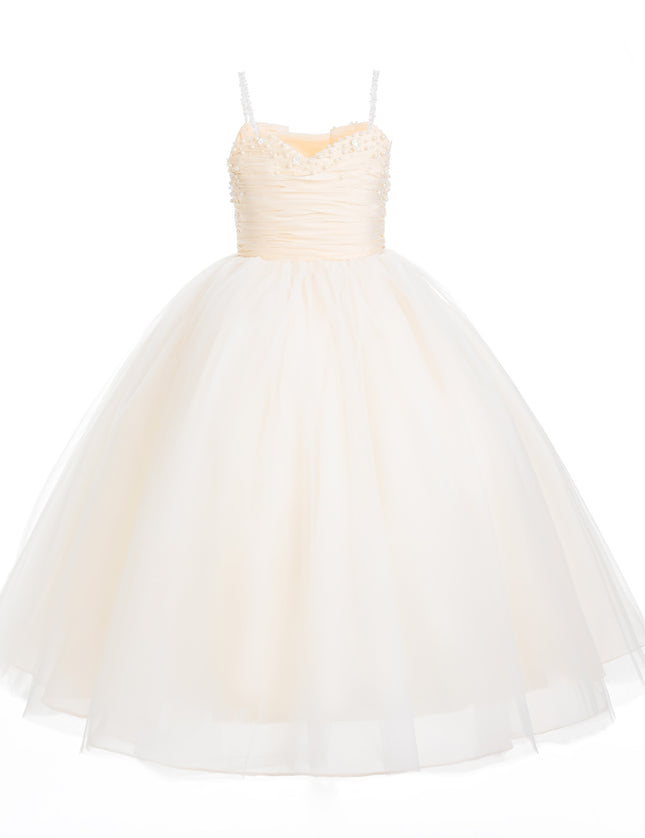kids atelier tulleen Cream Maristella Ruched Tulle Gown