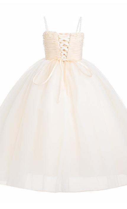 kids atelier tulleen Cream Maristella Ruched Tulle Gown