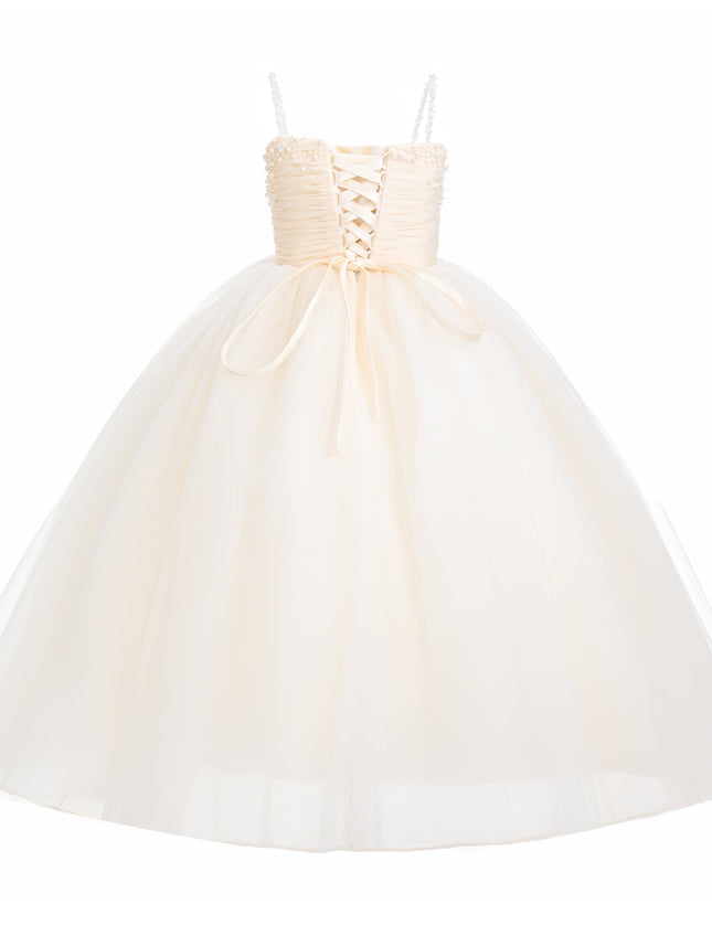 kids atelier tulleen Cream Maristella Ruched Tulle Gown