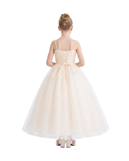 kids atelier tulleen Cream Maristella Ruched Tulle Gown