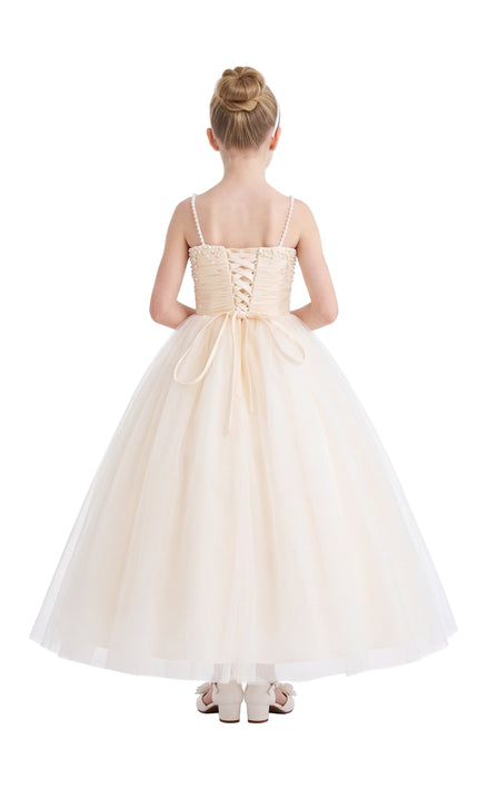 kids atelier tulleen Cream Maristella Ruched Tulle Gown