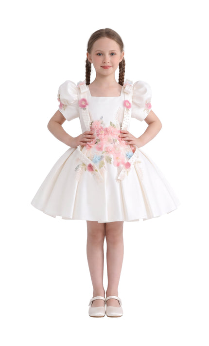 kids atelier tulleen White Elarose Floral Embellished Dress