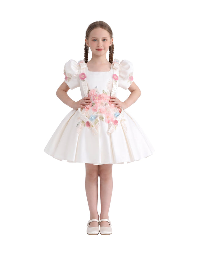 kids atelier tulleen White Elarose Floral Embellished Dress
