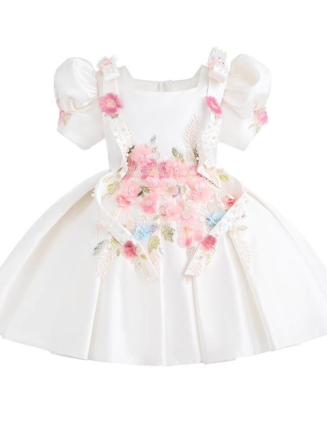 kids atelier tulleen White Elarose Floral Embellished Dress