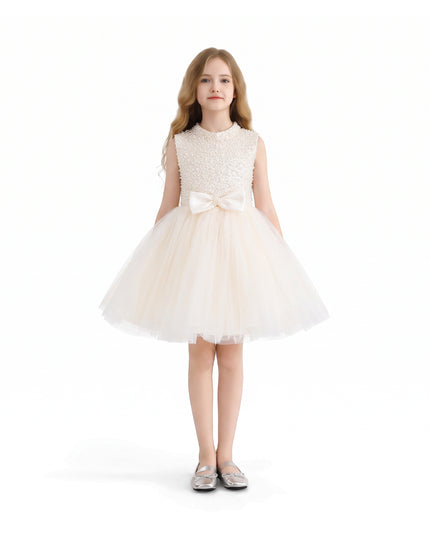 kids atelier tulleen Cream Ariette Pearl Bow Tulle Dress