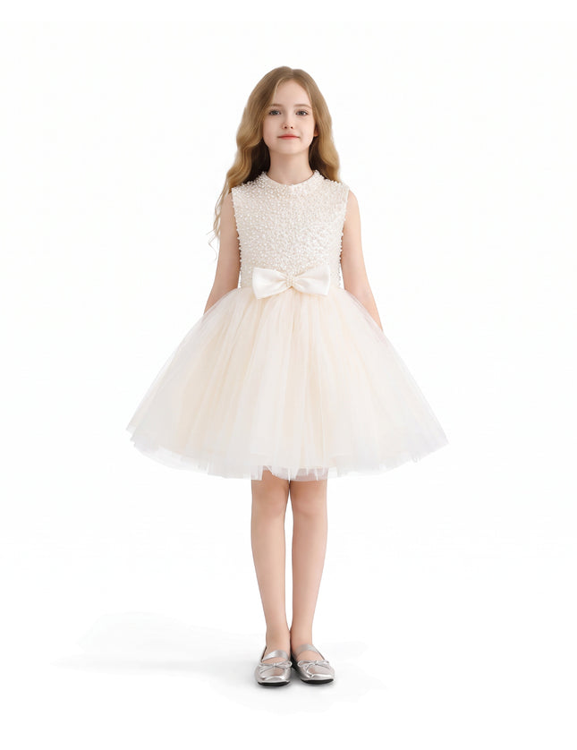 kids atelier tulleen Cream Ariette Pearl Bow Tulle Dress