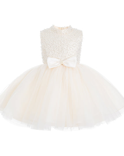 kids atelier tulleen Cream Ariette Pearl Bow Tulle Dress