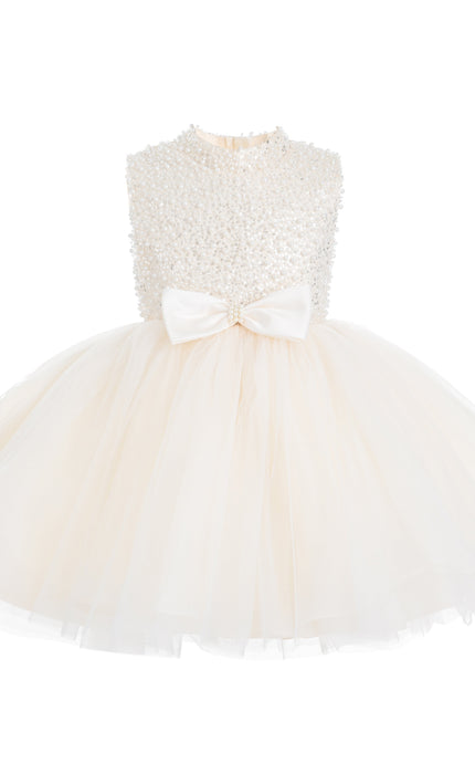 kids atelier tulleen Cream Ariette Pearl Bow Tulle Dress