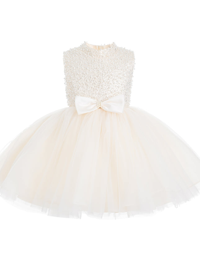 kids atelier tulleen Cream Ariette Pearl Bow Tulle Dress