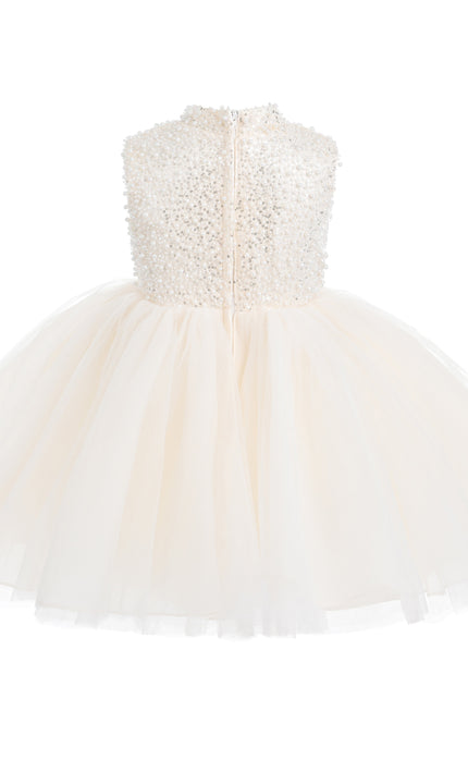 kids atelier tulleen Cream Ariette Pearl Bow Tulle Dress