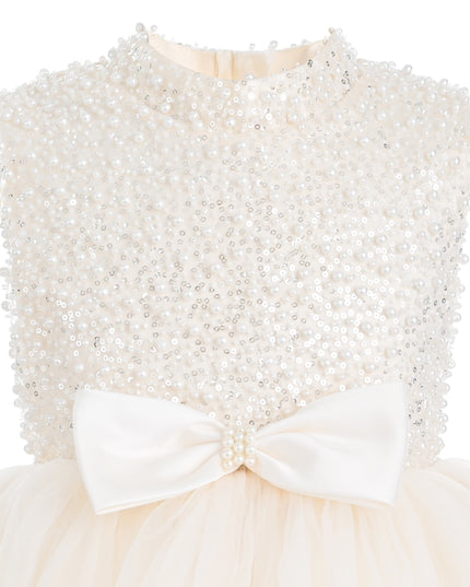 kids atelier tulleen Cream Ariette Pearl Bow Tulle Dress