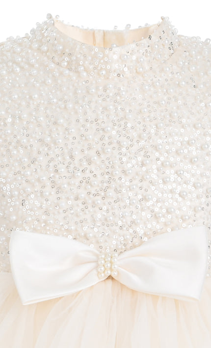 kids atelier tulleen Cream Ariette Pearl Bow Tulle Dress