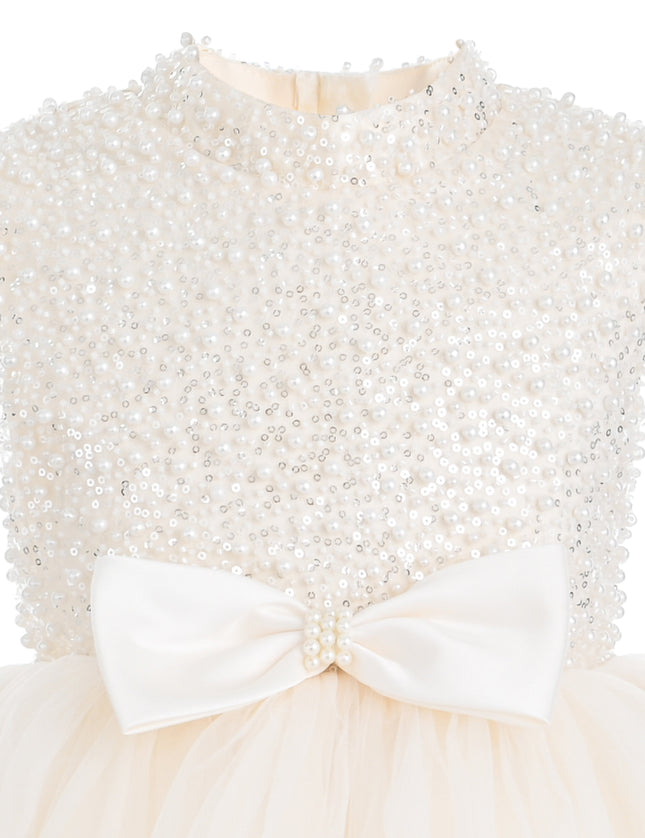 kids atelier tulleen Cream Ariette Pearl Bow Tulle Dress