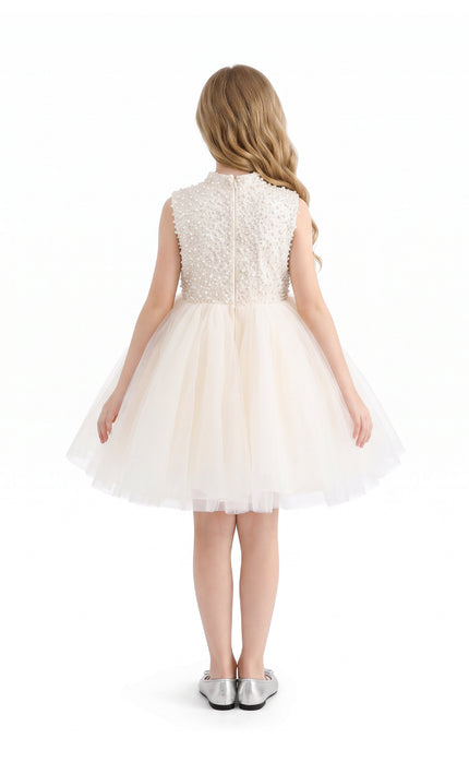 kids atelier tulleen Cream Ariette Pearl Bow Tulle Dress