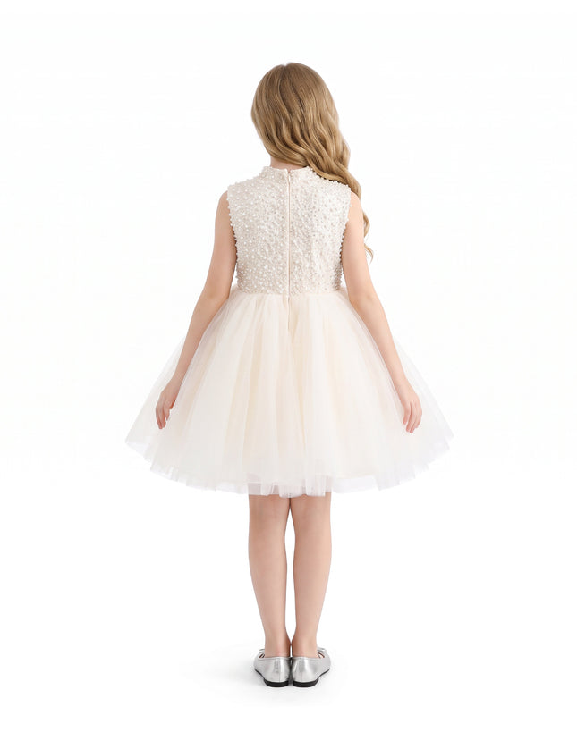 kids atelier tulleen Cream Ariette Pearl Bow Tulle Dress