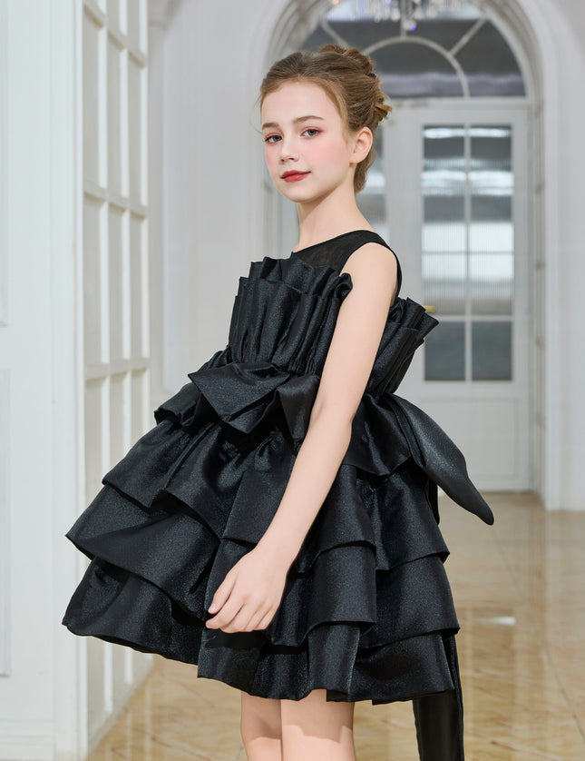 kids atelier tulleen Black Tiered Bow Dress