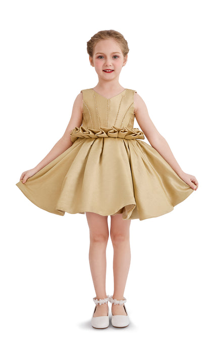 kids atelier tulleen Gold Ruffle Waist Formal Dress