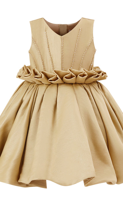 kids atelier tulleen Gold Ruffle Waist Formal Dress