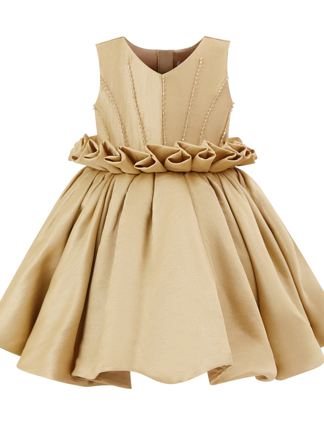 kids atelier tulleen Gold Ruffle Waist Formal Dress