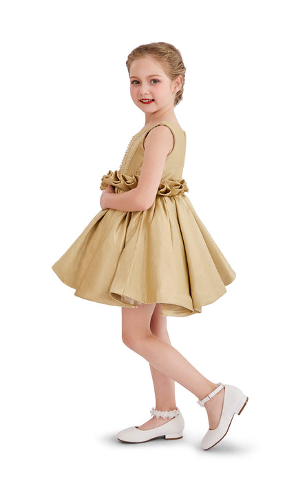 kids atelier tulleen Gold Ruffle Waist Formal Dress