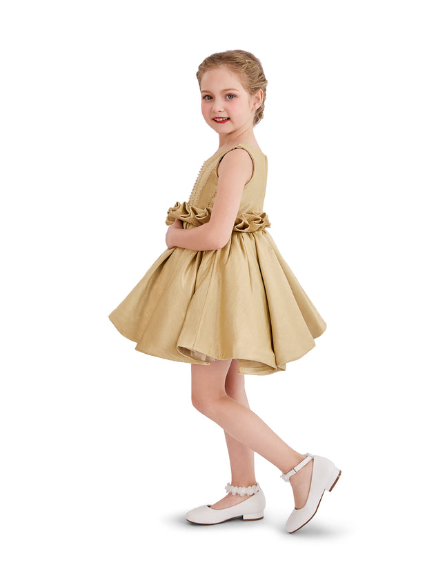 kids atelier tulleen Gold Ruffle Waist Formal Dress