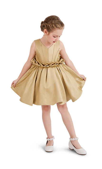 kids atelier tulleen Gold Ruffle Waist Formal Dress