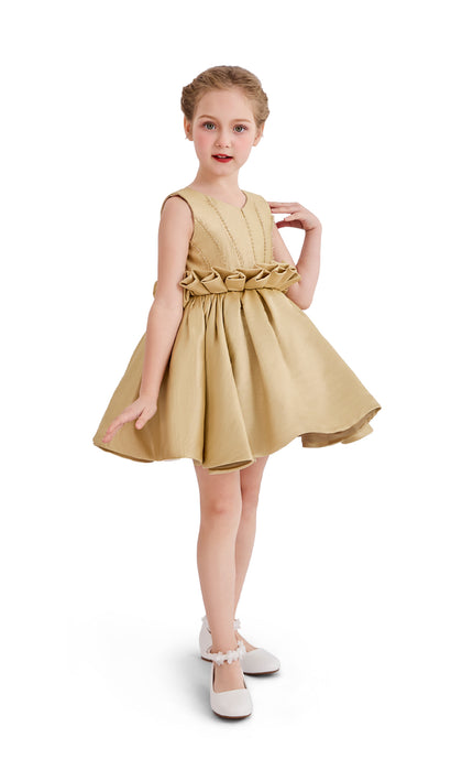 kids atelier tulleen Gold Ruffle Waist Formal Dress