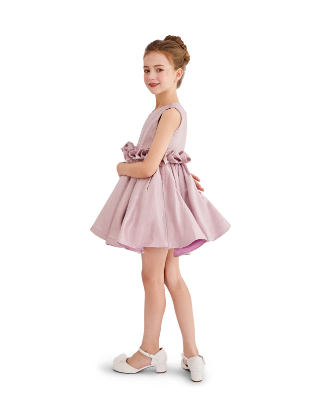 Purple Luminara Ruffle Waist Formal Dress