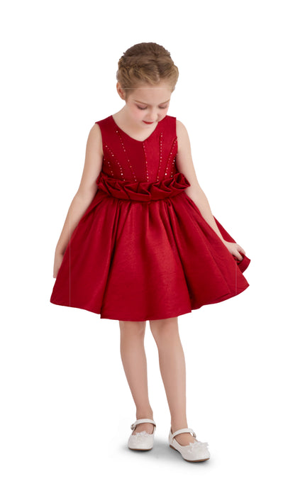 Red Luminara Ruffle Waist Formal Dress