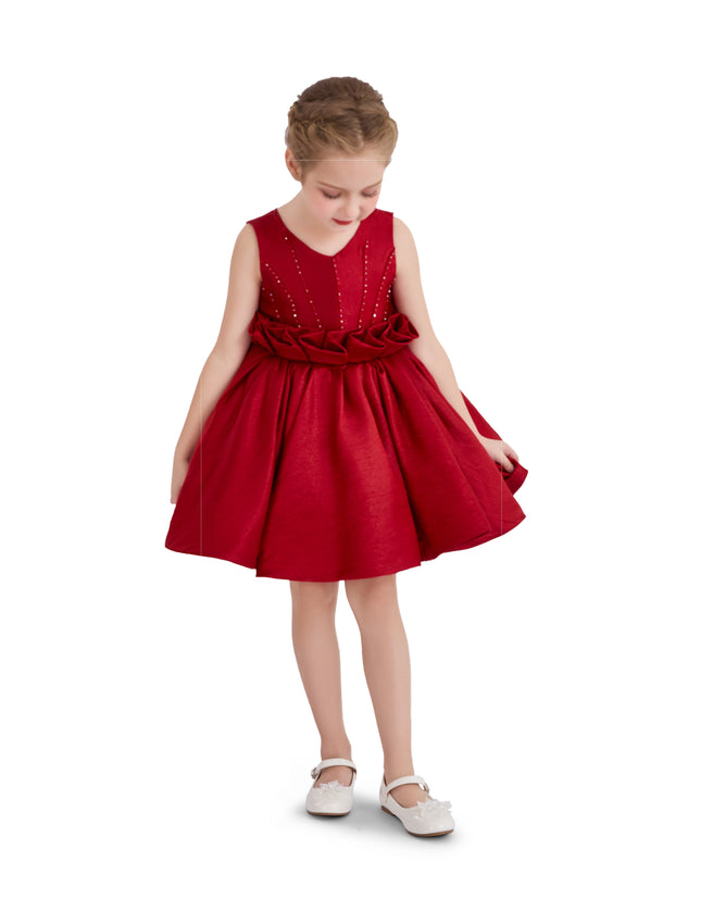 Red Luminara Ruffle Waist Formal Dress