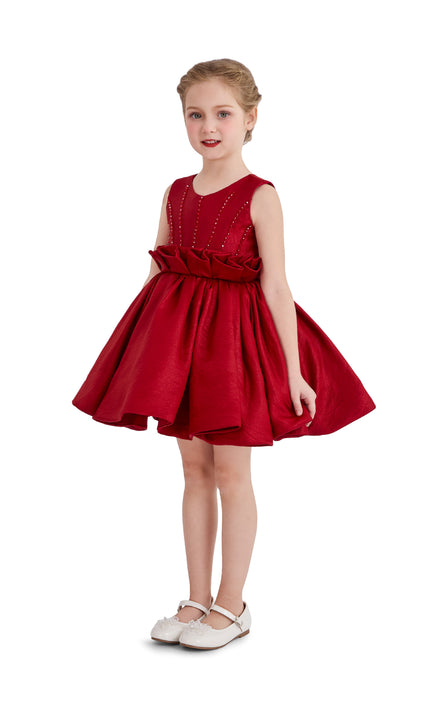 kids atelier tulleen Red Ruffle Waist Formal Dress