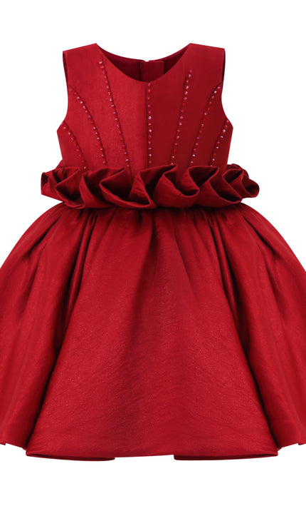 kids atelier tulleen Red Ruffle Waist Formal Dress