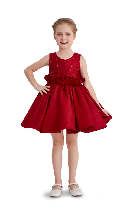 kids atelier tulleen Red Ruffle Waist Formal Dress