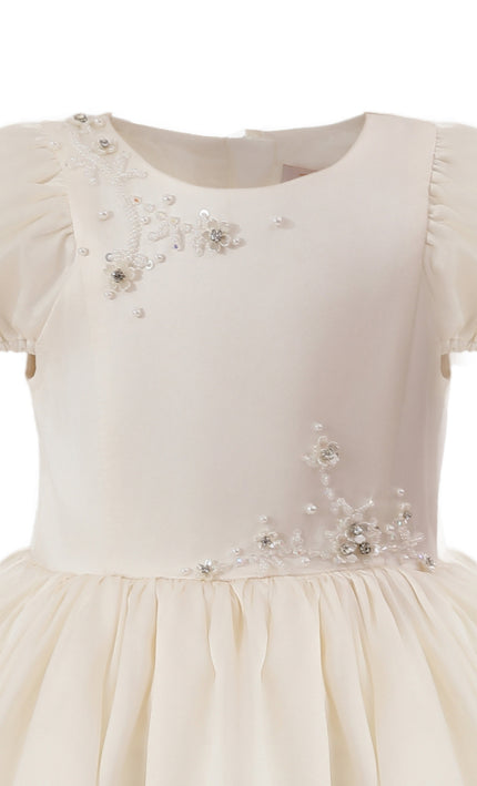 kids atelier tulleen Ivory Vistaine Floral-Embroidered Pleated Dress