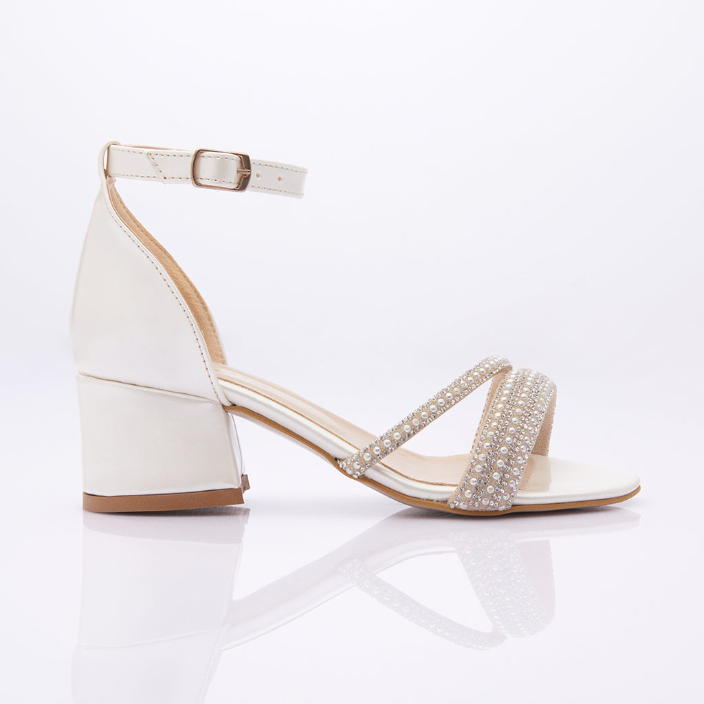Lola Ivory With Pearls & Jewels | Comfortable Wedding Block Heels – Kate  Whitcomb Shoes