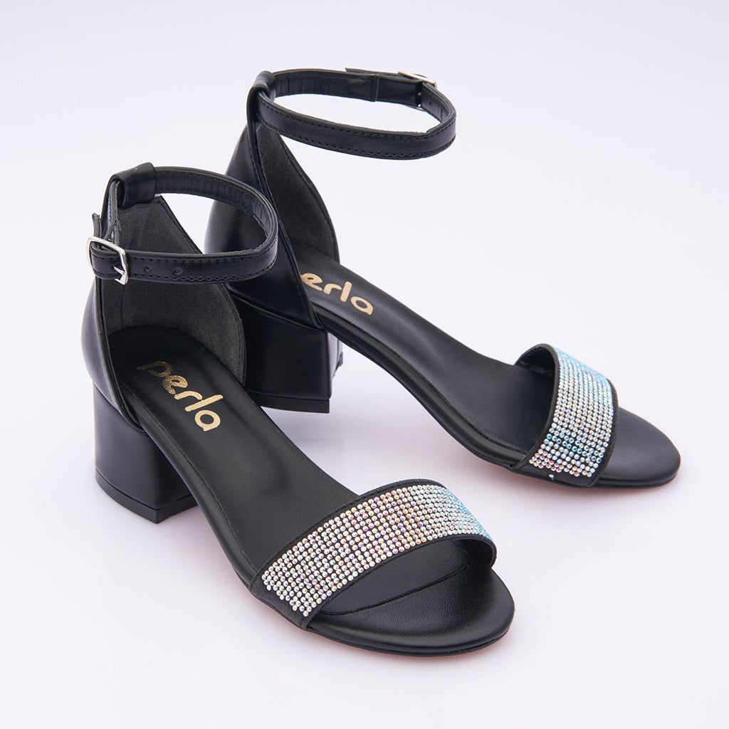 Rhinestones Decor Ankle Strap Black High Heels Sandals on Luulla